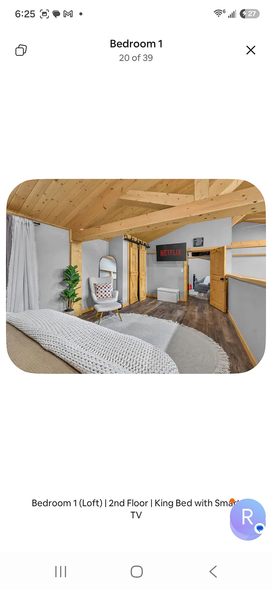 Loft king bed,that door goes into the bunk bed room then you go down the stairs to rest of the house and bathroom