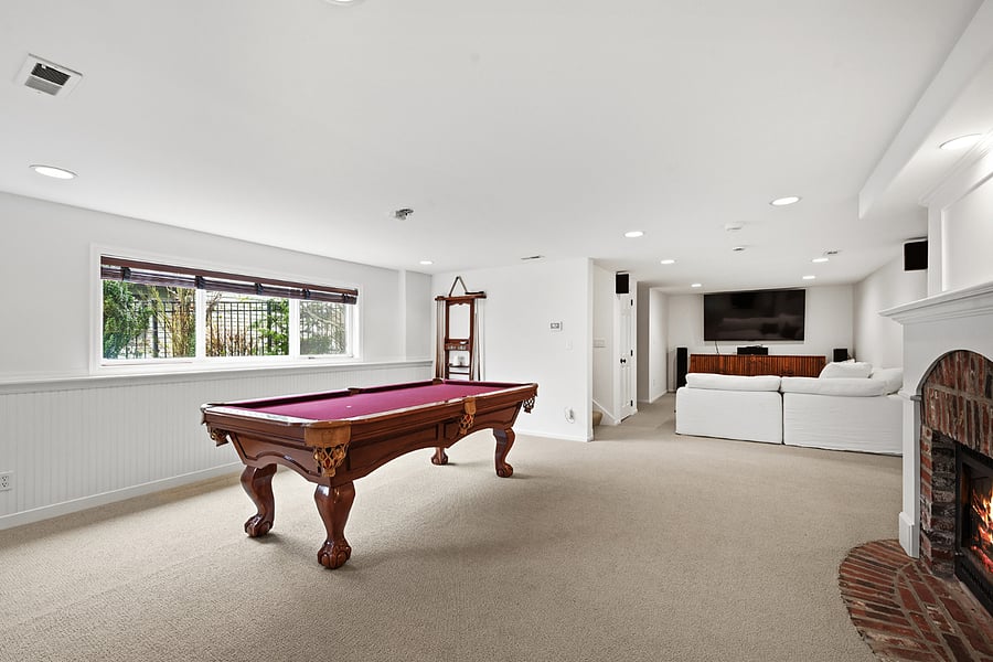 Pool table area in Media/Bonus room with Gas Fireplace