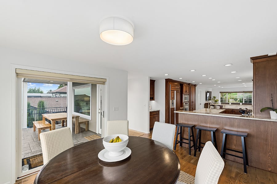 Dining looking toward Kitchen, Living Room and outdoor Dining area