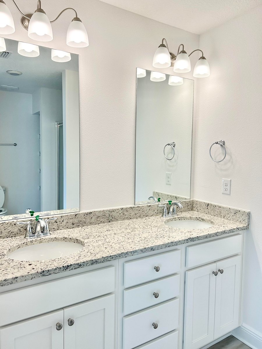 Master bathroom double bowl vanity.