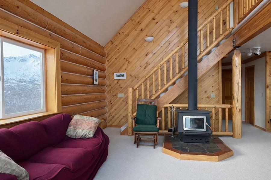 Living room with wood burning stove