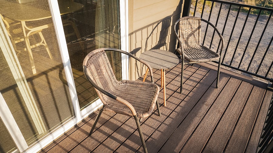 Patio with two chairs and a table