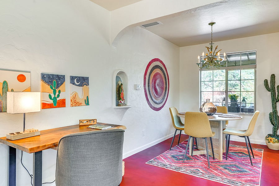 Dinning area looks onto peaceful and private rear yardF