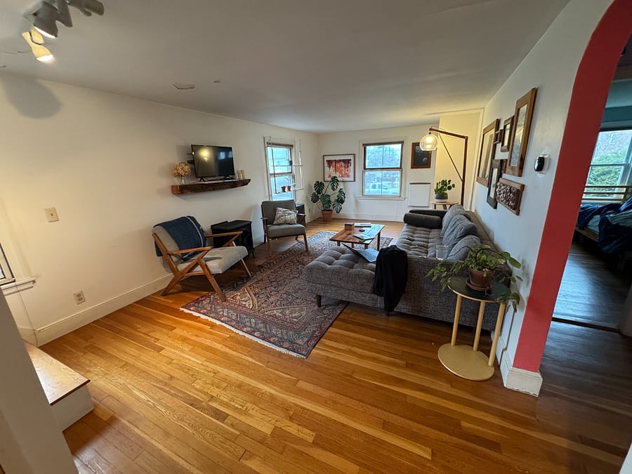 This shows the view of the living room from the kitchen.