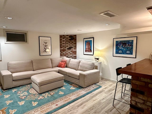 Living room and bar area