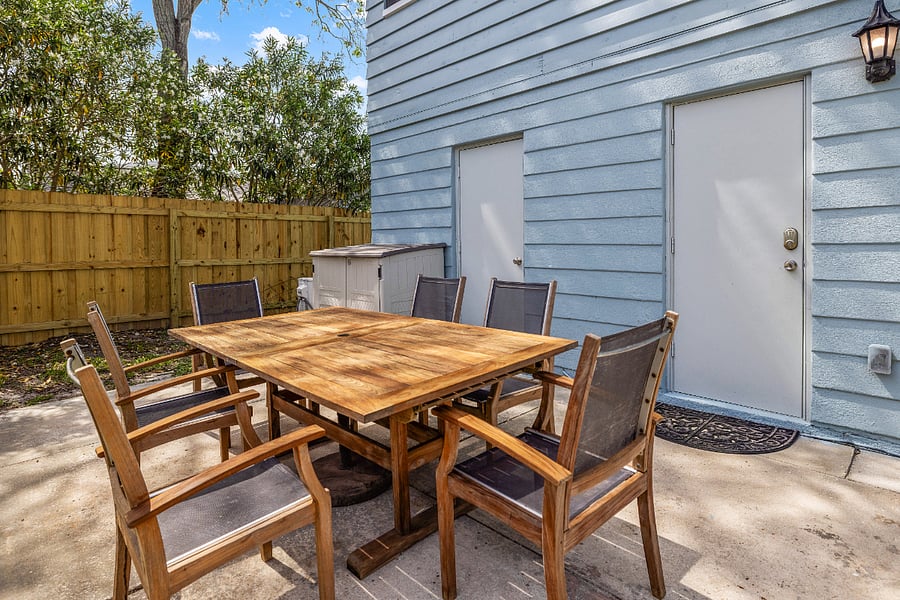 Shaded patio area in backyard