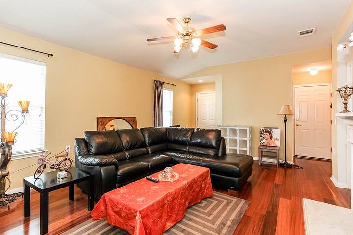 Living room with fireplace and yes, that picture is now hung on the wall. :)
