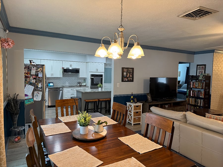 Dining area and fully stocked kitchen