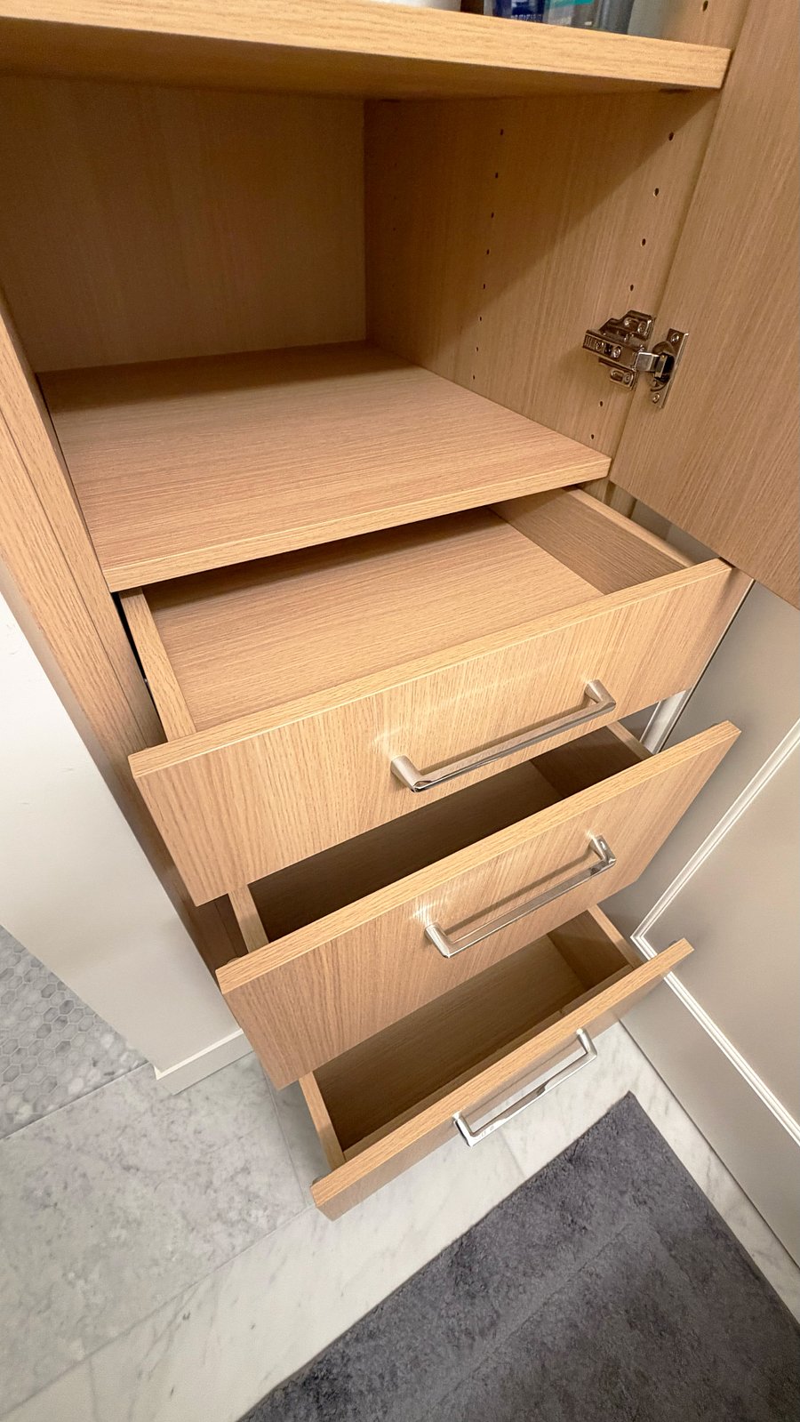Bathroom wall cabinetry drawers