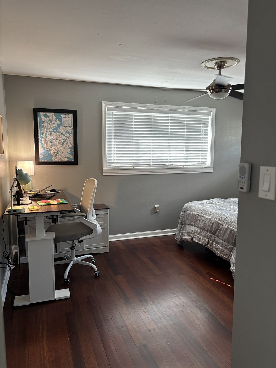 Office/2nd bedroom; full bed; full closet; automated standing/sitting desk with storage and external 22" HDMI monitor
