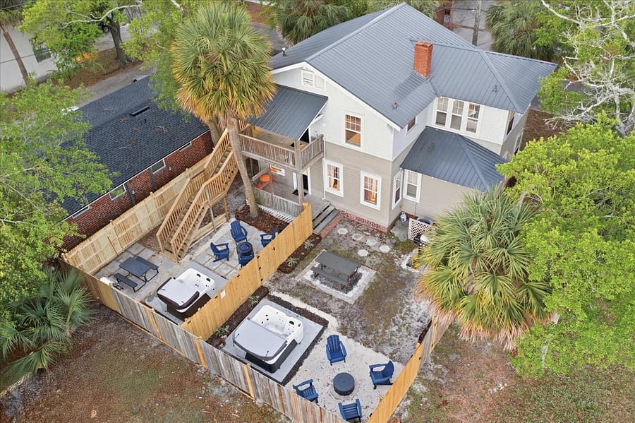 Arial view of the backyard