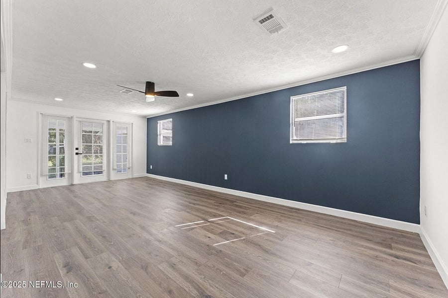 Studio-style suite before furniture.  You can see your private entrance/exit. 
