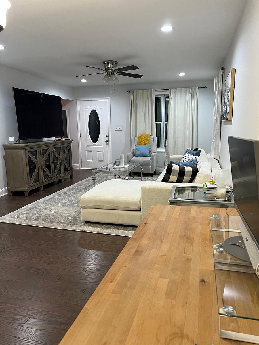 Living room and office area