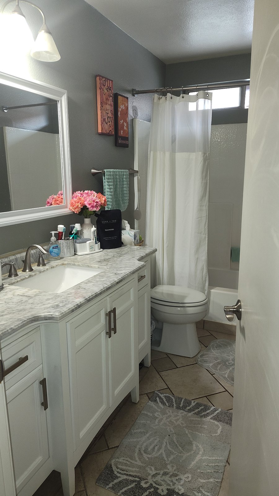 Shared bathroom. Full bathroom with a designated drawer.