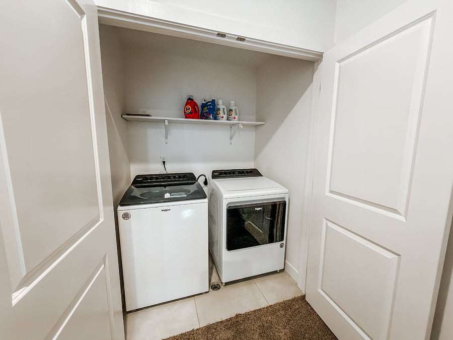 In-Unit Laundry Closet

Convenient full-size washer and dryer with overhead shelving for detergent and supplies  everything you need right at home.