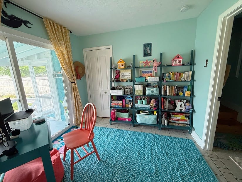 Desk area in downstairs bedroom, access to screened porch