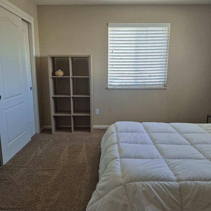 closet and storage shelves in bedroom