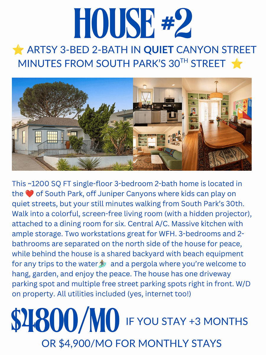 The first set of photos are showing the 2-bedroom North Park home. The second set of photos show the South Park 3-bedroom home.