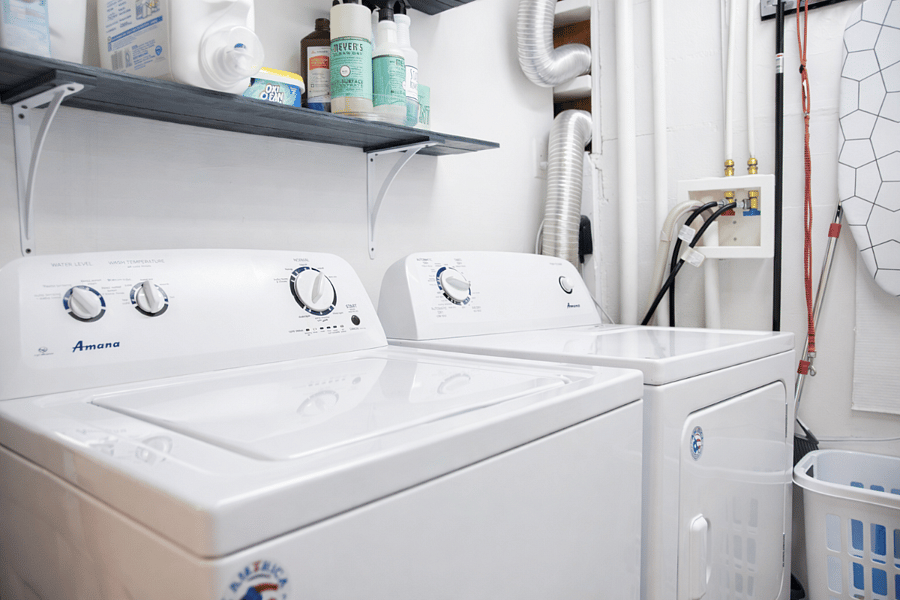 Convenient in-unit washer and dryer with a clean, well-organized laundry space for longer stays.