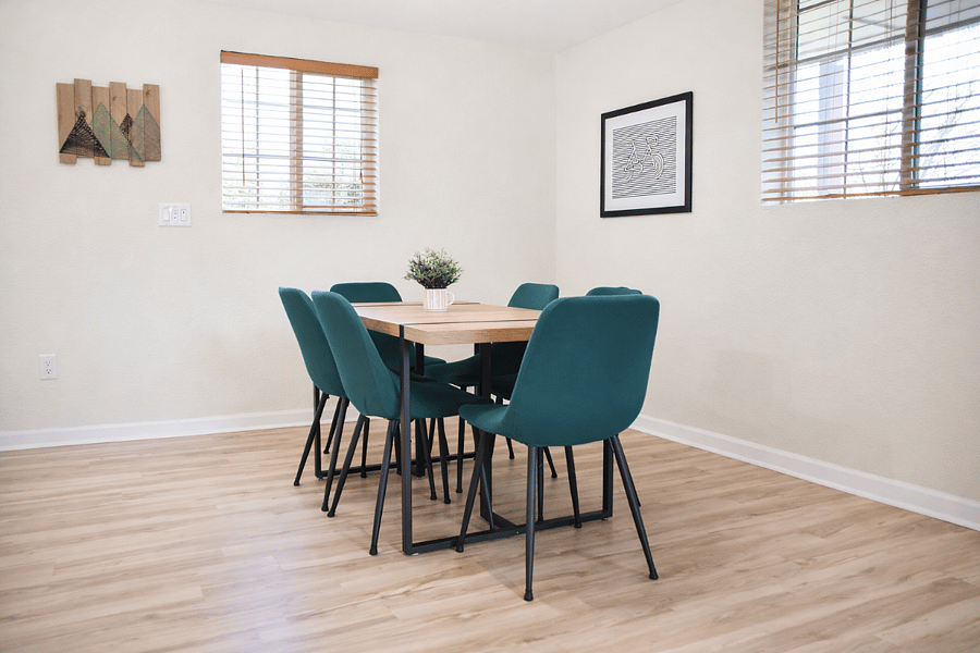 Open-concept dining area perfect for family meals or a post-ride feast after exploring the Greenway Trail.