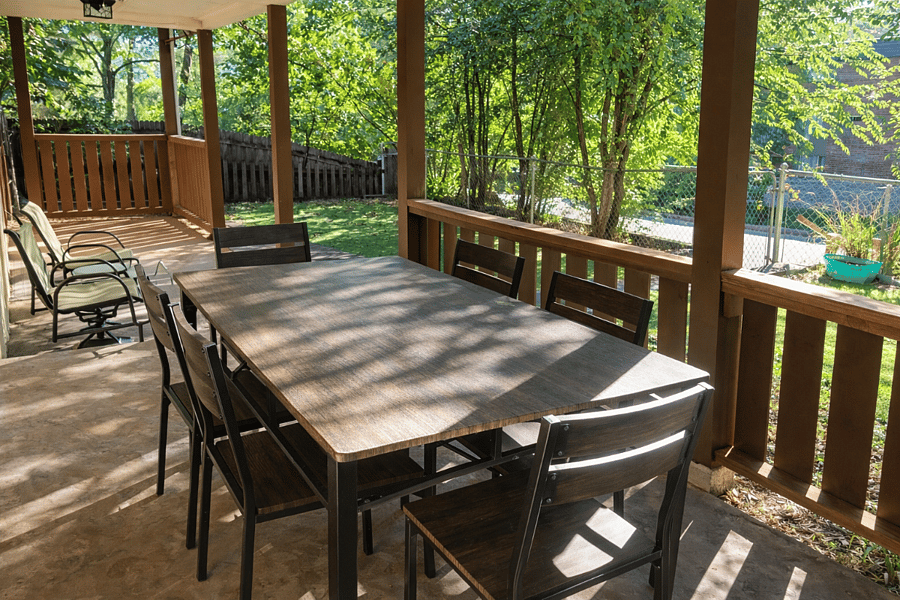 Sip your morning coffee or evening drink under the string lights on your private patio.