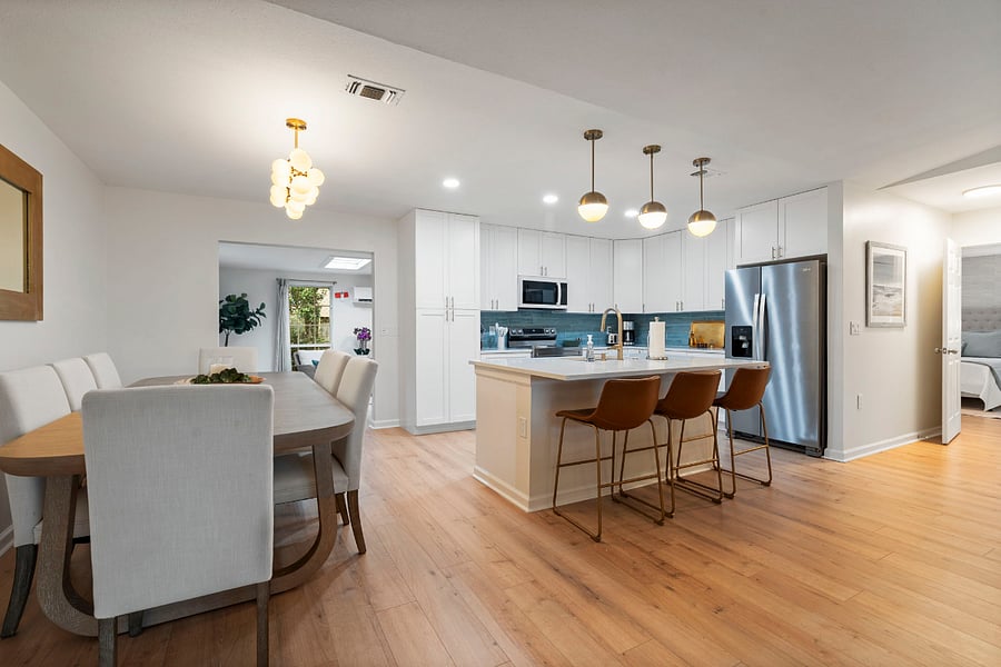 The fully remodeled kitchen has an eat up bar, new appliances, and all of the dishes, pots and other items you need to feed your family and friends. 