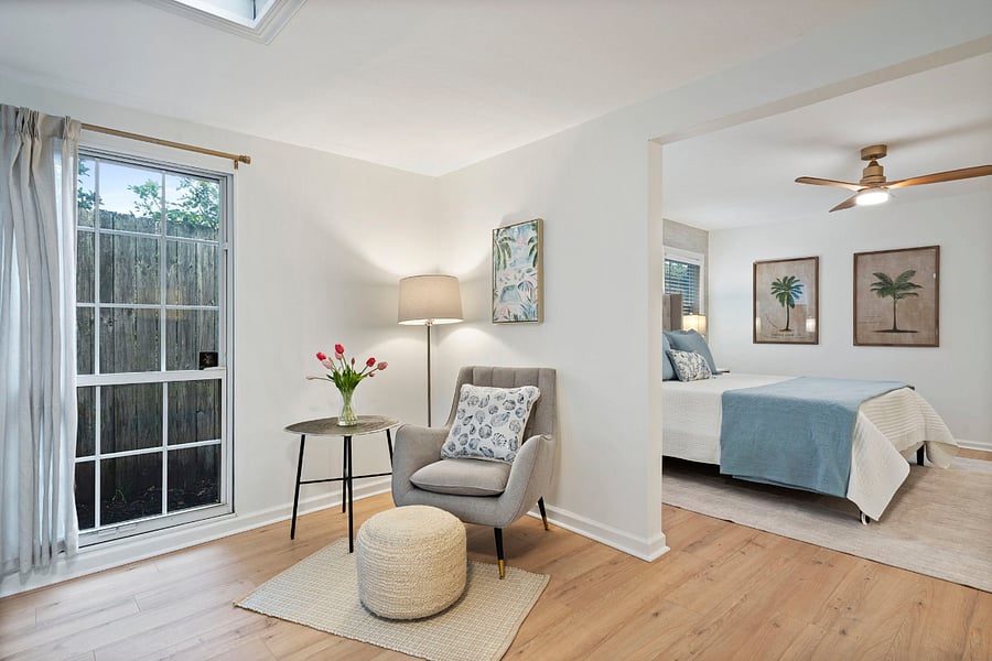 Private relaxing space off the primary room. Large walk in closet is adjacent from the reading space. 