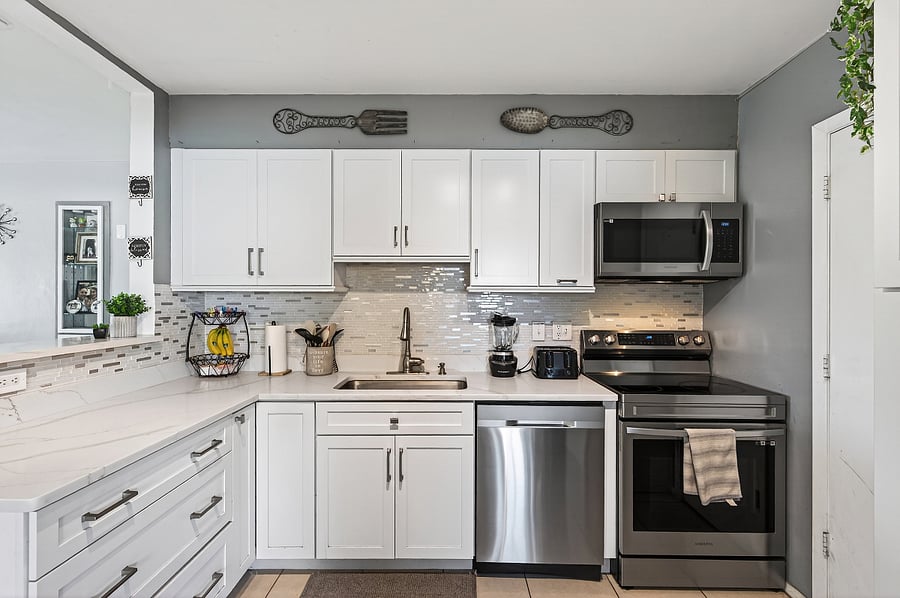 Some furnishings are owner-owned and will be removed prior to occupancy. Any items not conveying will be replaced with comparable, high-quality furniture before move-in.