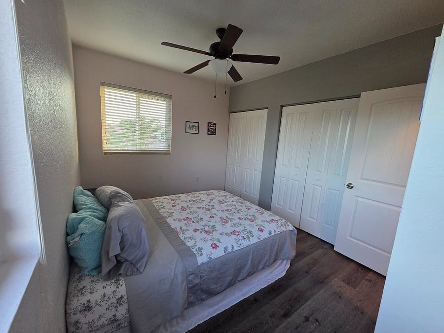 Room 2 with Queen size bed and double closet, over looking garden and Giant Calitrope Monarch Butterfly Sanctuary