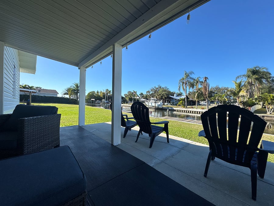 Waterfront with boat dock and lift