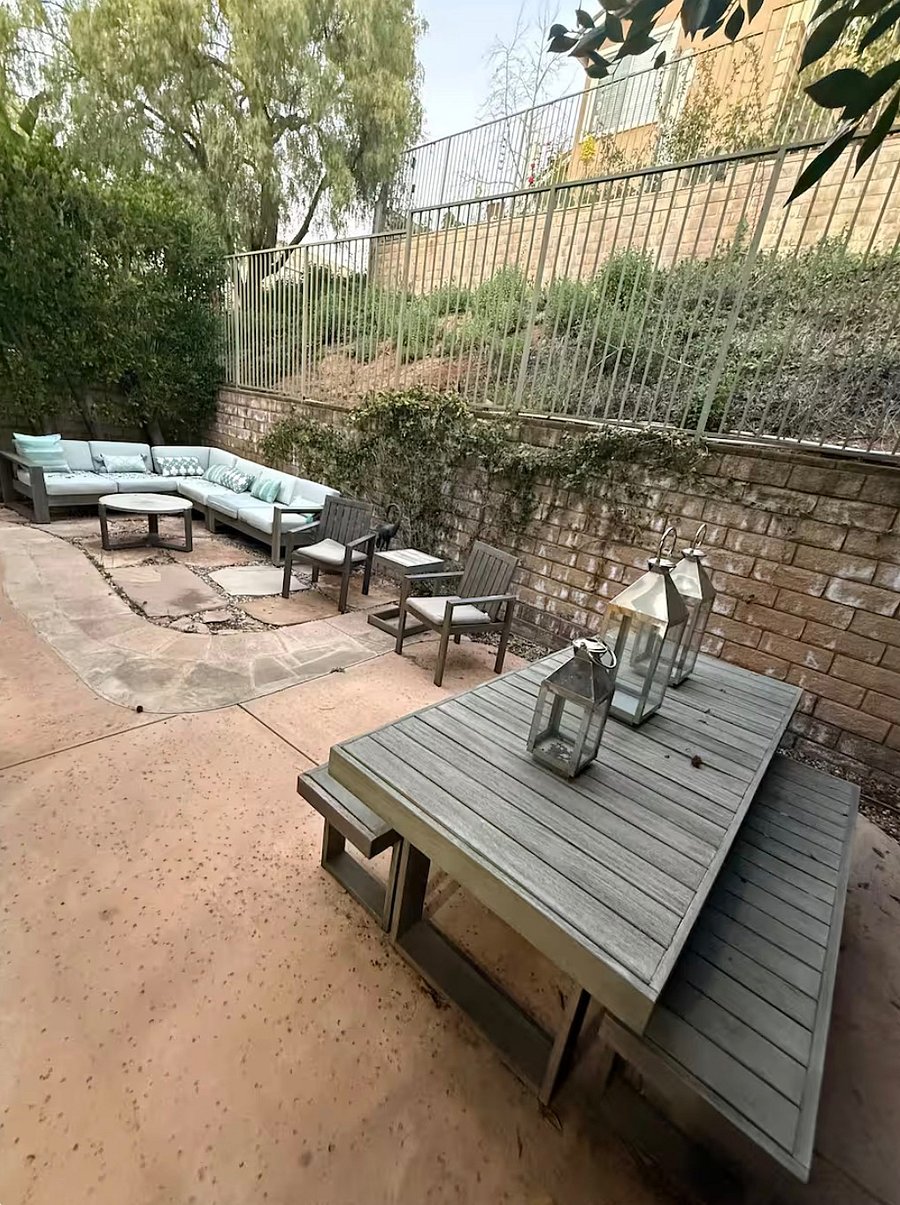 Backyard - two seating areas, plus alfresco dining table
