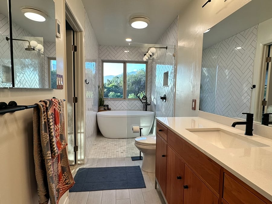 Master bath with soaking tub and heated floors
