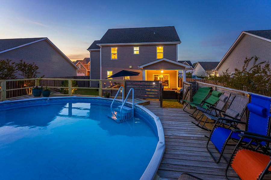 Above ground saltwater pool and deck