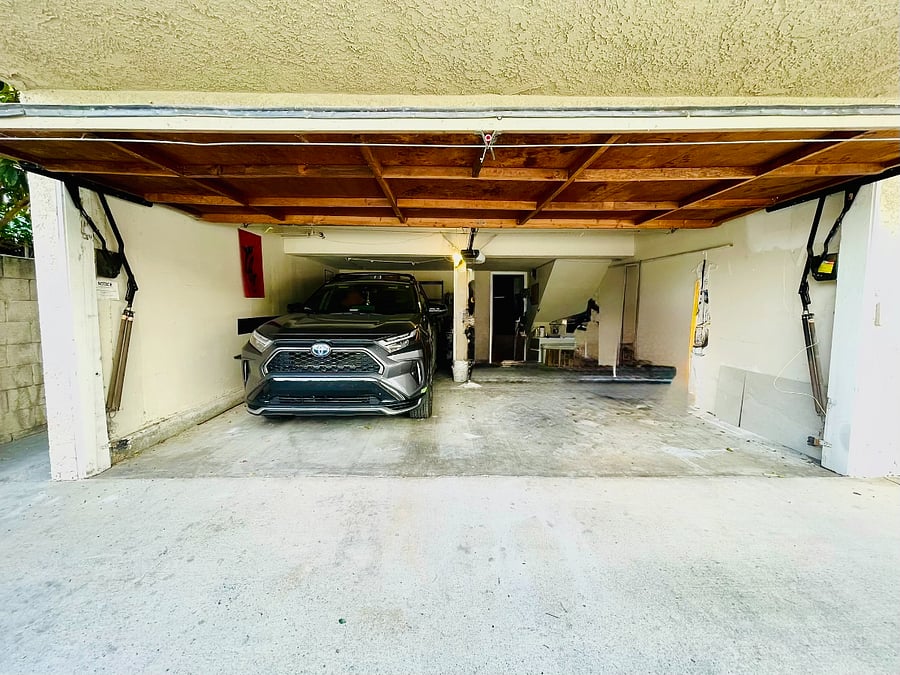 2 car garage with storage.