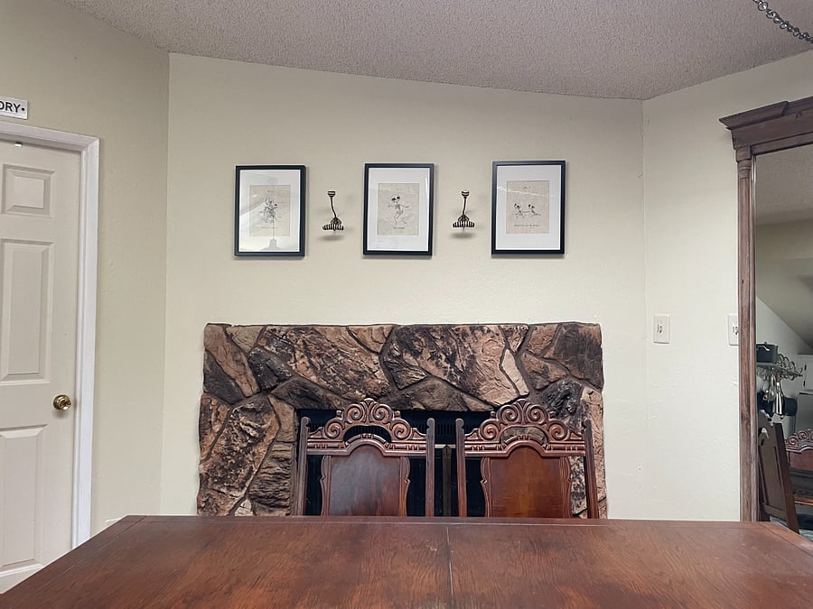 Indoor fireplace in the dining room.
