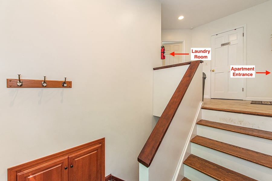 Entry way from outside, you will have to go up 6 steps to get to the apartment door.