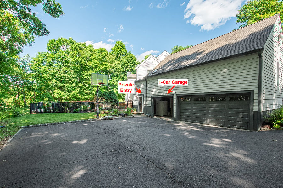 You can enter into the apartment via the garage or through the private entry door.