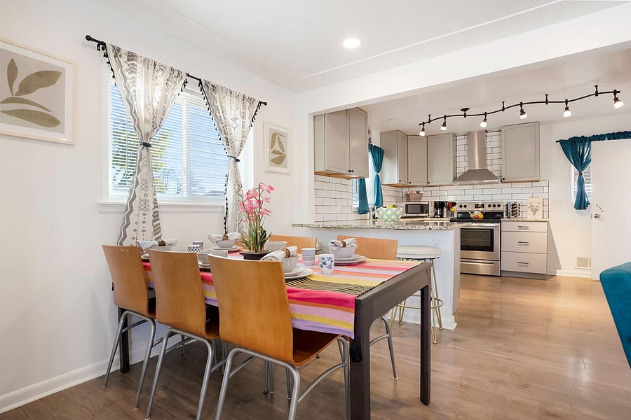 Upstairs dining and kitchen