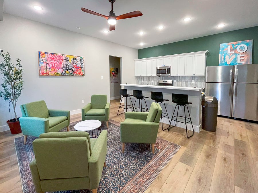 Common space. Living room and kitchen