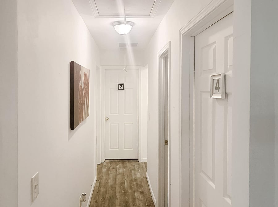Main hallway with shower bath