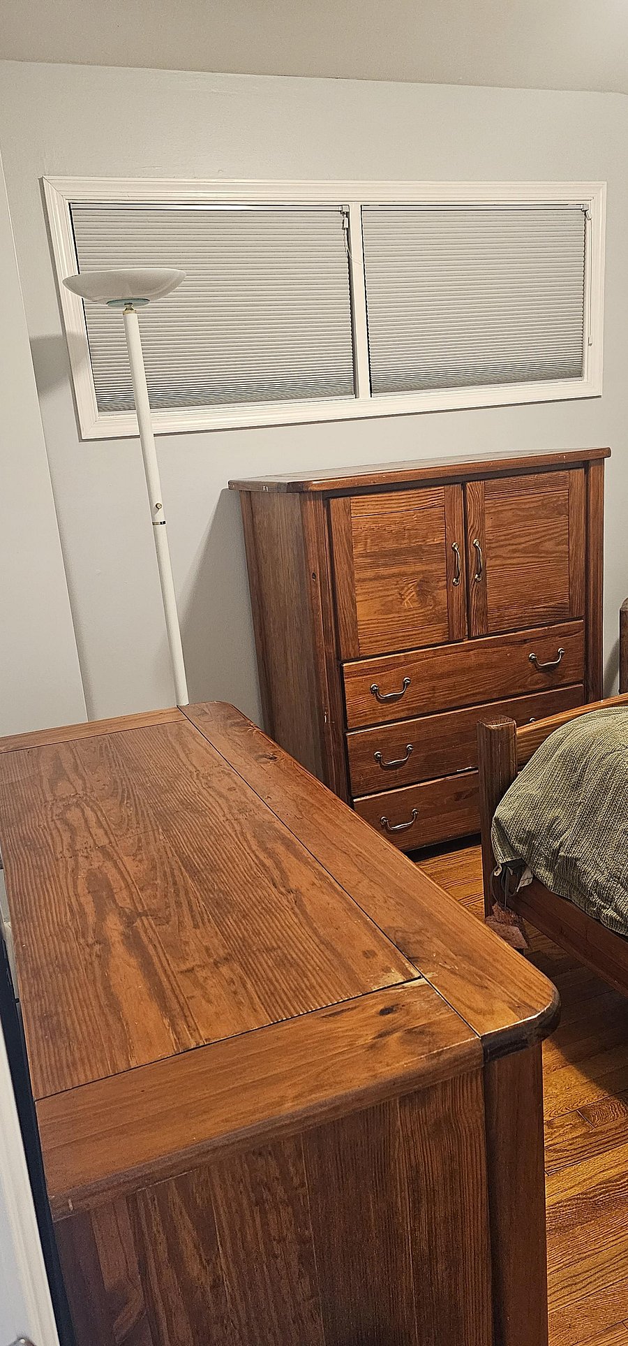 Queen bed with shared bathroom
