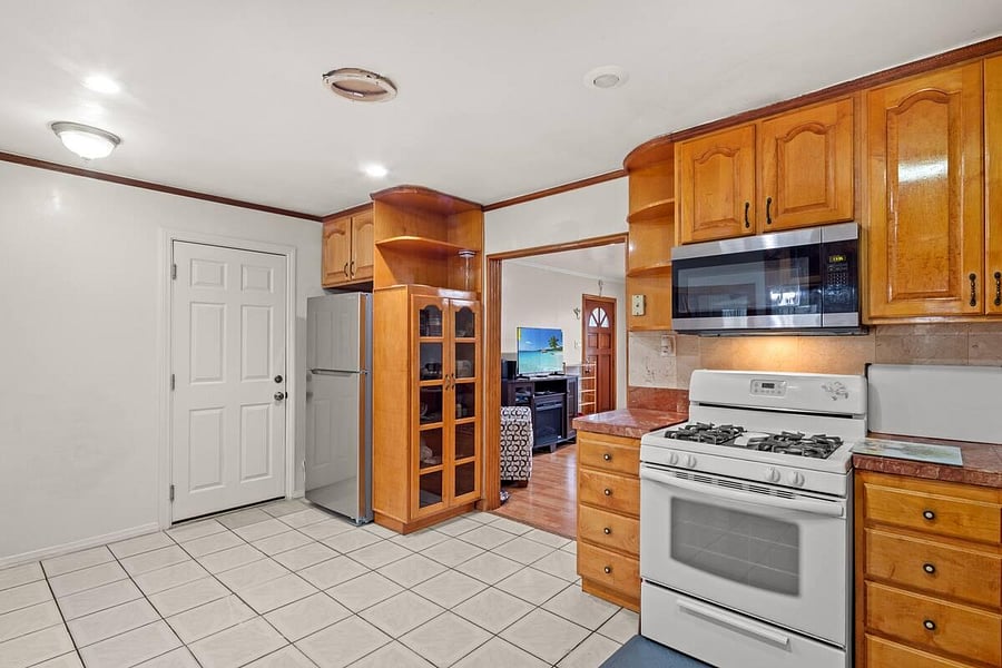 Kitchen with Fridge - door to garage