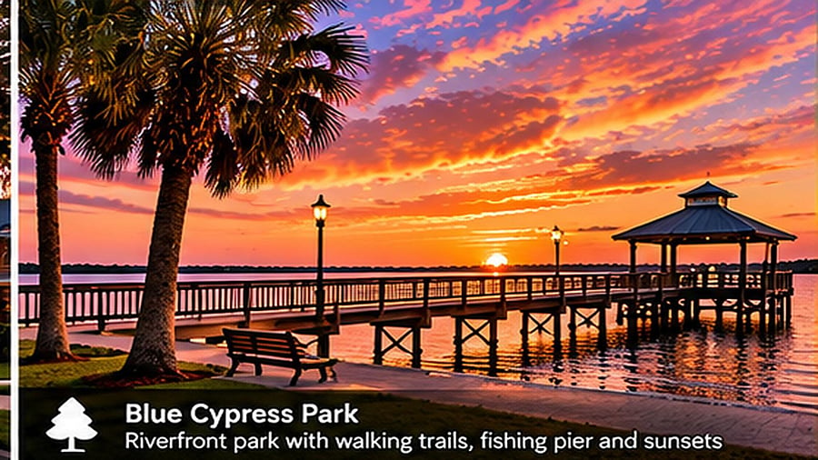 Scenic riverfront setting with a pier and covered gazebo, plus nearby green space for relaxing by the water.