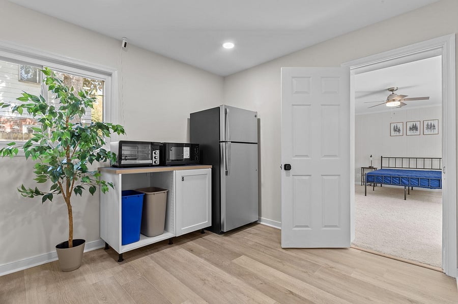 Community kitchenette with microwave and air fryer