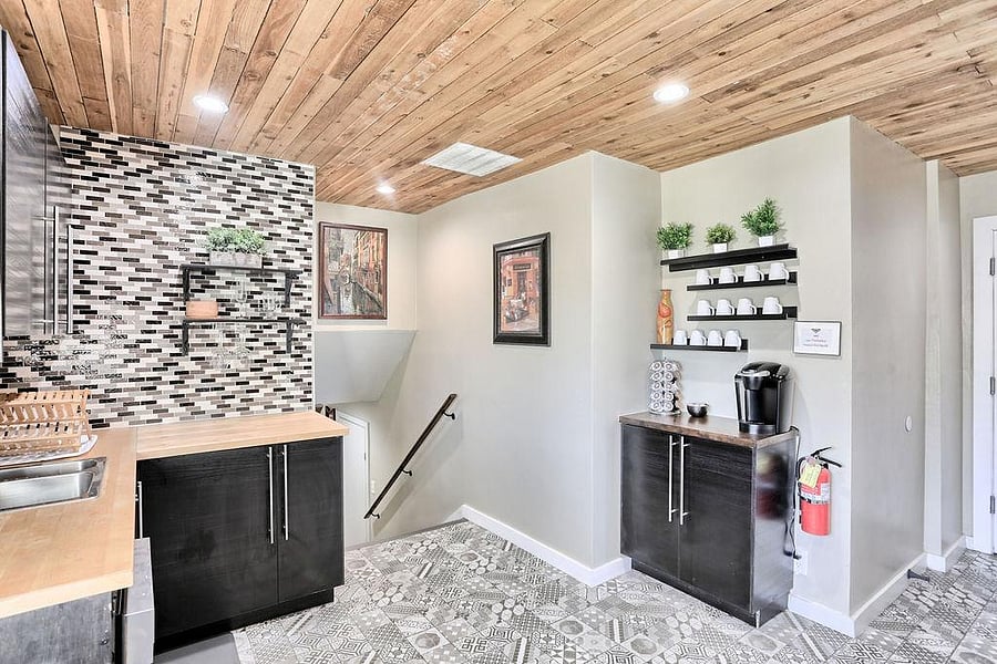 Kitchen is located up a few stairs and has a keurig coffee maker available for your use.