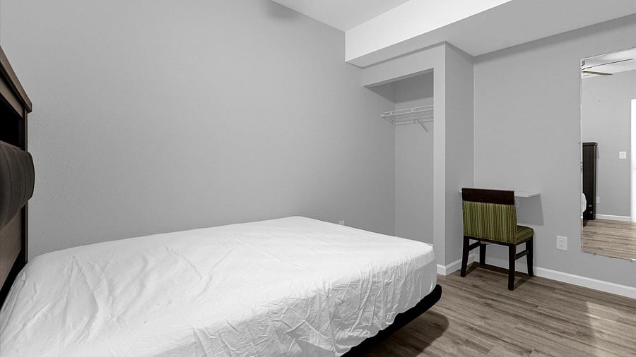 Queen Bed, Desk and chair