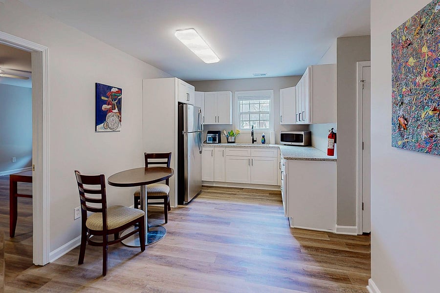 Upstairs kitchen and dining area.