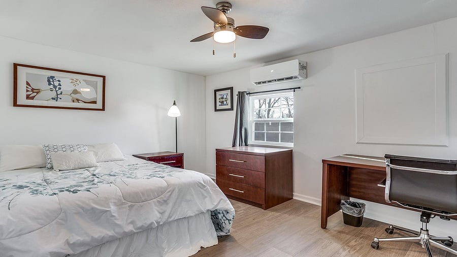 Hotel-quality queen mattress and side table