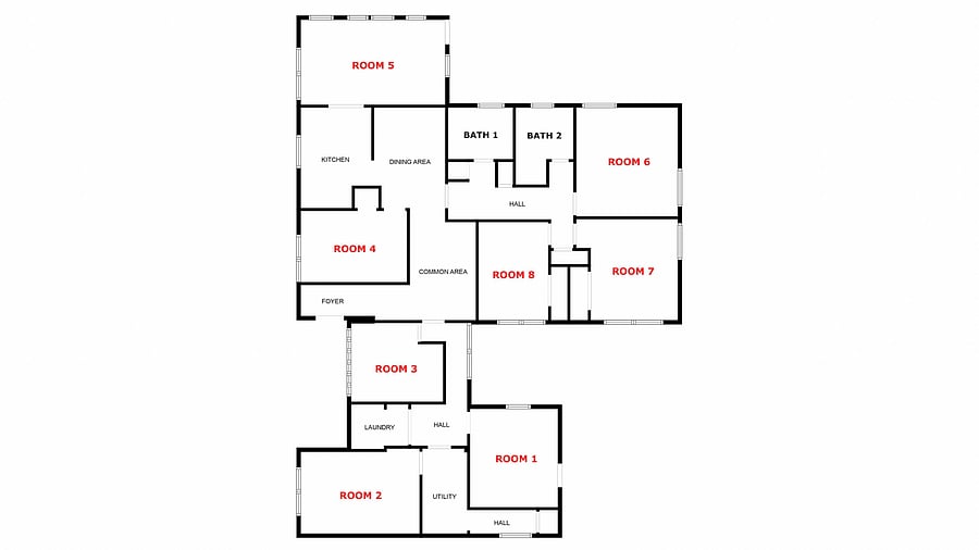 House Floor plan with room numbers
