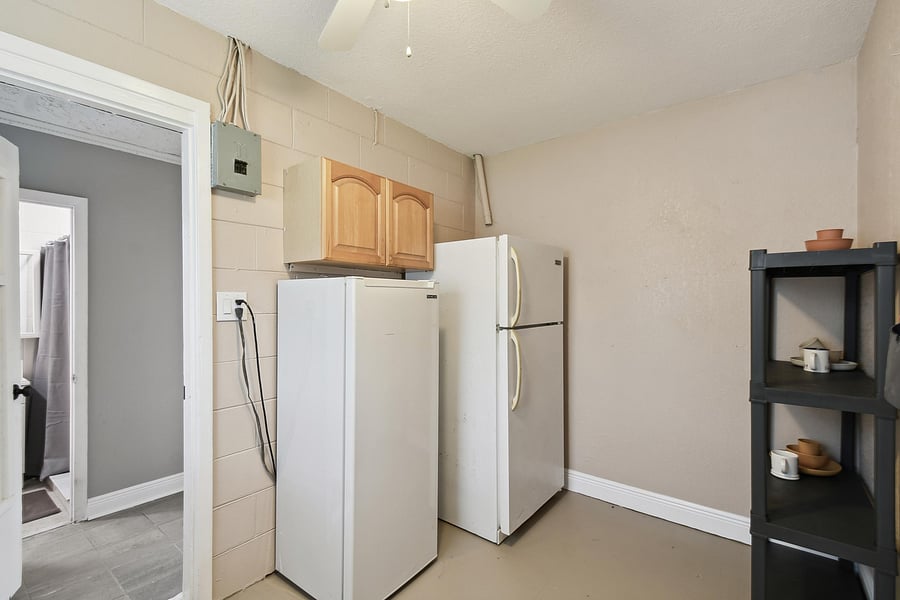 Extra refrigerator and freezer in laundry room
